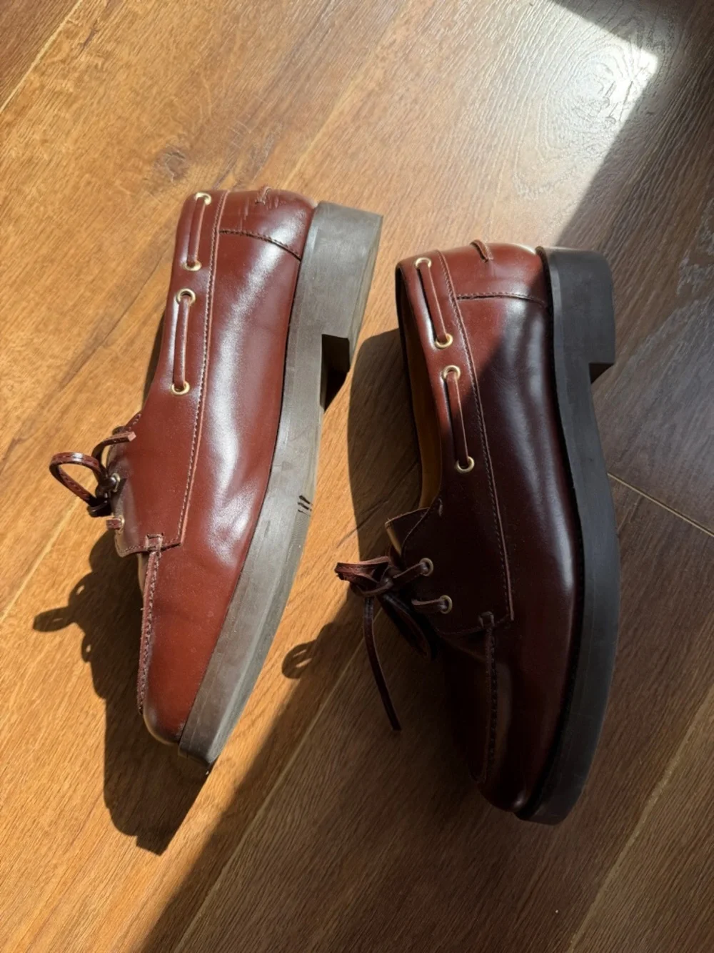 Sézane Brown Leather Lace-Up Boat Shoe Loafers - Picture 3 of 7